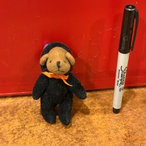 Tiny Black Felt Bear with Orange Bow